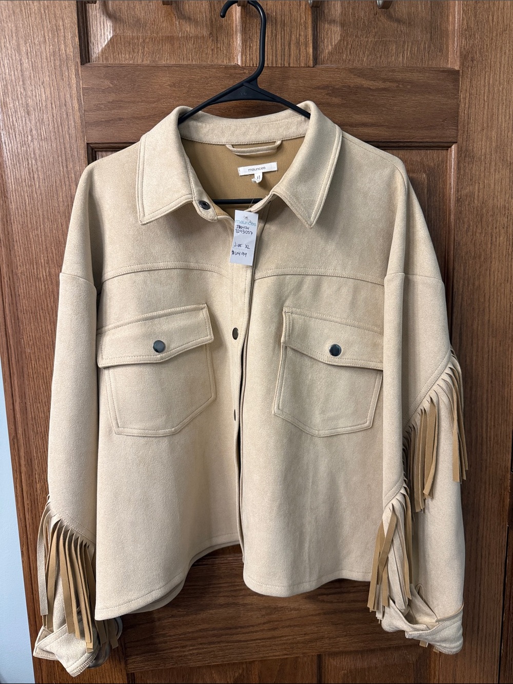 Maurice’s Beige Faux Suede Fringe Jacket